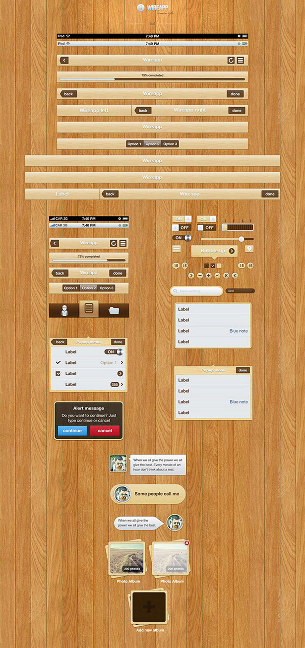 Wireapp Mobile UI Set - Wooden Style