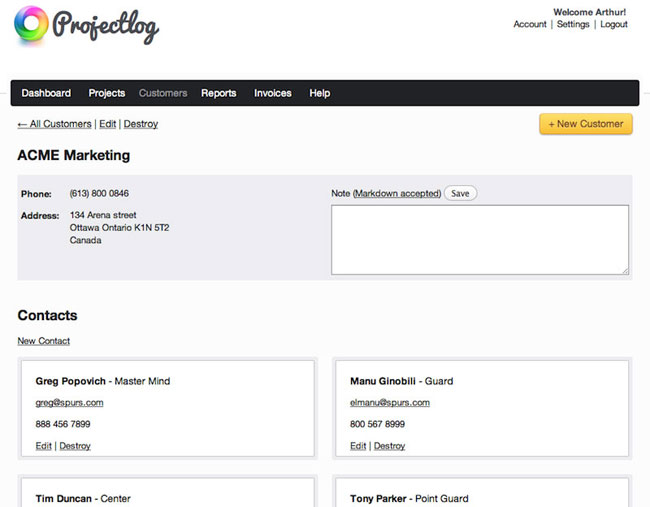 Projectlog Customers