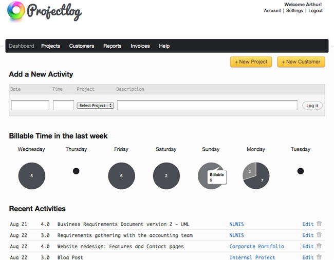 Projectlog Dashboard