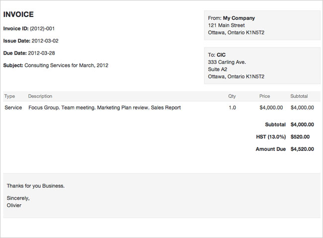 Projectlog Invoice