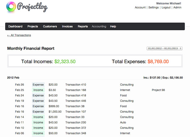 Projectlog Monthly Expense Report