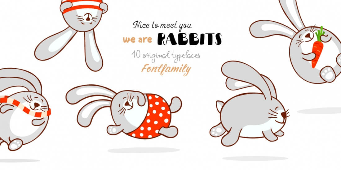 KidFriendly TT Rabbits Font Family of 10 Adorable Typefaces only 9